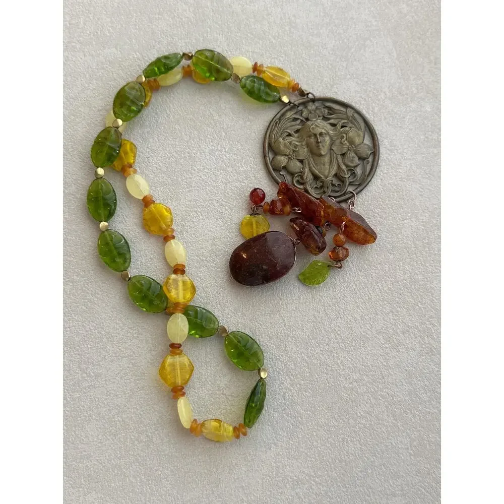 Art Nouveau Assemblage One of a Kind Statement necklace, Wearable Art by Raada